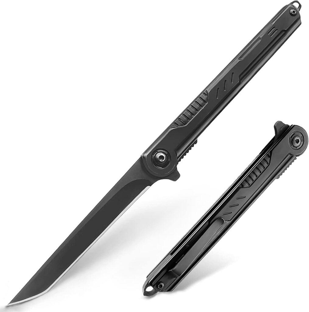 CABUGE EDC Pocket Knife for Men, Tanto Folding Knives with Clip, Slim Gentlemans Knife with Glass Breaker, Flipper Open and Liner Lock for Outdoor Survival Camping Everyday Carry