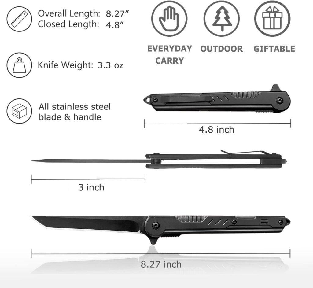 CABUGE EDC Pocket Knife for Men, Tanto Folding Knives with Clip, Slim Gentlemans Knife with Glass Breaker, Flipper Open and Liner Lock for Outdoor Survival Camping Everyday Carry