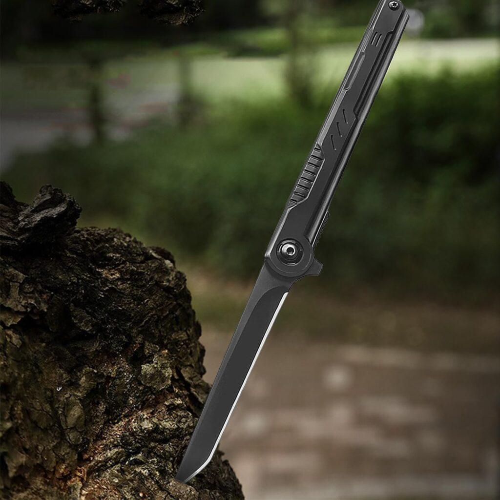CABUGE EDC Pocket Knife for Men, Tanto Folding Knives with Clip, Slim Gentlemans Knife with Glass Breaker, Flipper Open and Liner Lock for Outdoor Survival Camping Everyday Carry