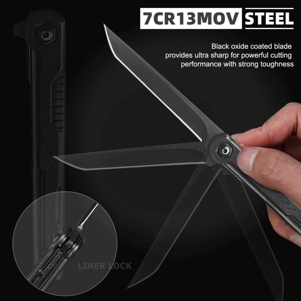 CABUGE EDC Pocket Knife for Men, Tanto Folding Knives with Clip, Slim Gentlemans Knife with Glass Breaker, Flipper Open and Liner Lock for Outdoor Survival Camping Everyday Carry