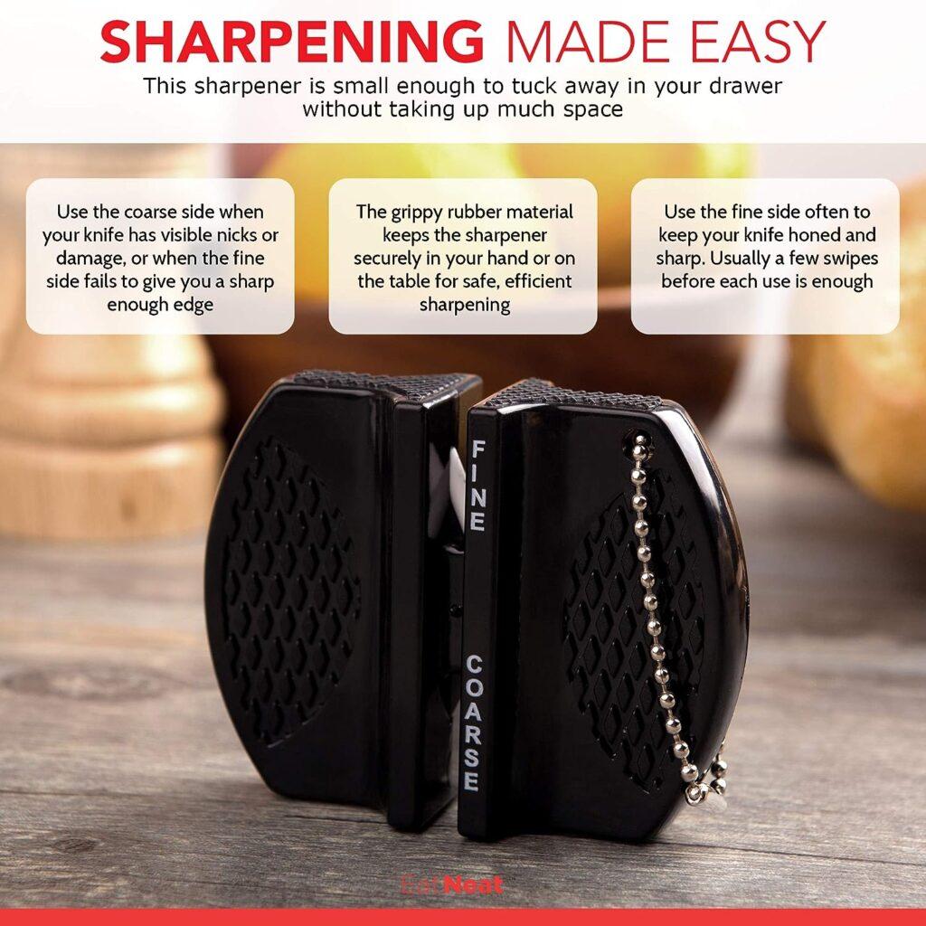 EatNeat 12 Piece Kitchen Knife Set - 5 Black Stainless Steel Knives with Safety Sheaths, a Cutting Board, and a Sharpener | Kitchen Must Haves | Kitchen Essentials for New Homes and Apartments