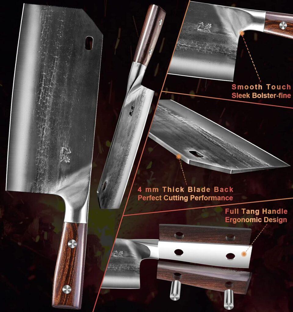 ENOKING Cleaver Knife Heavy Duty Bone Chopper Knife, Hand Forged Meat Cleaver German High Carbon Stainless Steel Butcher Knife for Home Kitchen Outdoor (7.1-inch Meat Cleaver) ENOKING Cleaver Knife Heavy Duty Bone Chopper Knife, Hand Forged Meat Cleaver German High Carbon Stainless Steel Butcher Knife for Home Kitchen Outdoor (7.1-inch Meat Cleaver)