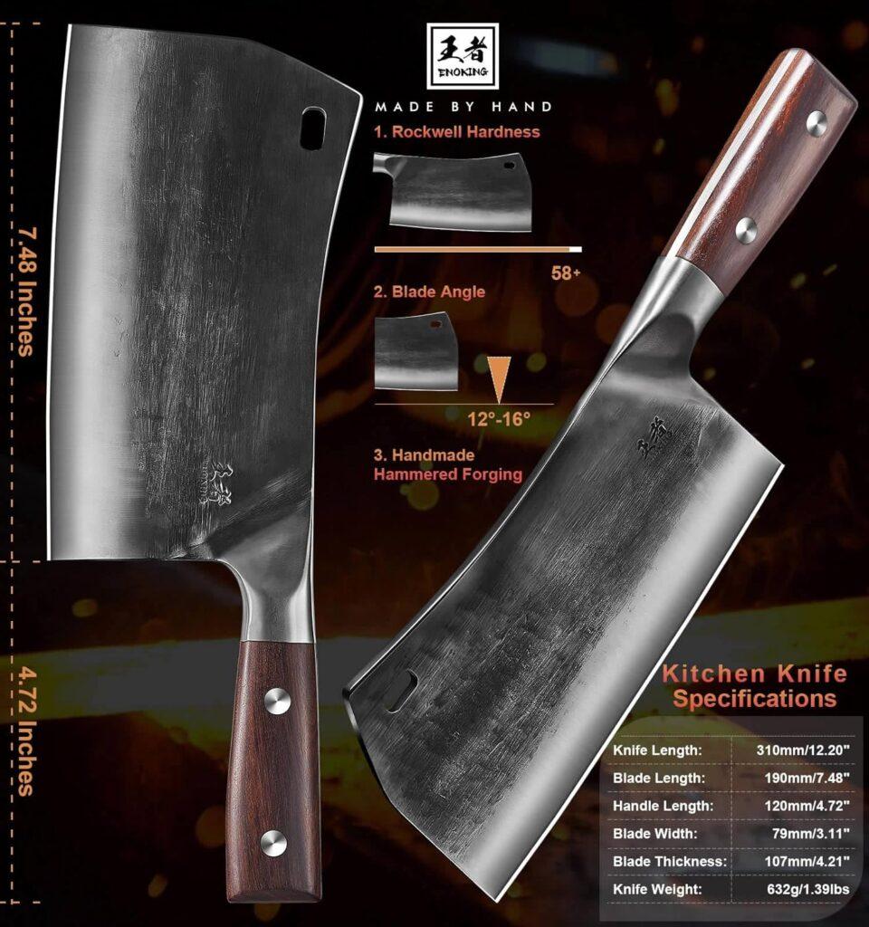 ENOKING Cleaver Knife Heavy Duty Bone Chopper Knife, Hand Forged Meat Cleaver German High Carbon Stainless Steel Butcher Knife for Home Kitchen Outdoor (7.1-inch Meat Cleaver) ENOKING Cleaver Knife Heavy Duty Bone Chopper Knife, Hand Forged Meat Cleaver German High Carbon Stainless Steel Butcher Knife for Home Kitchen Outdoor (7.1-inch Meat Cleaver)