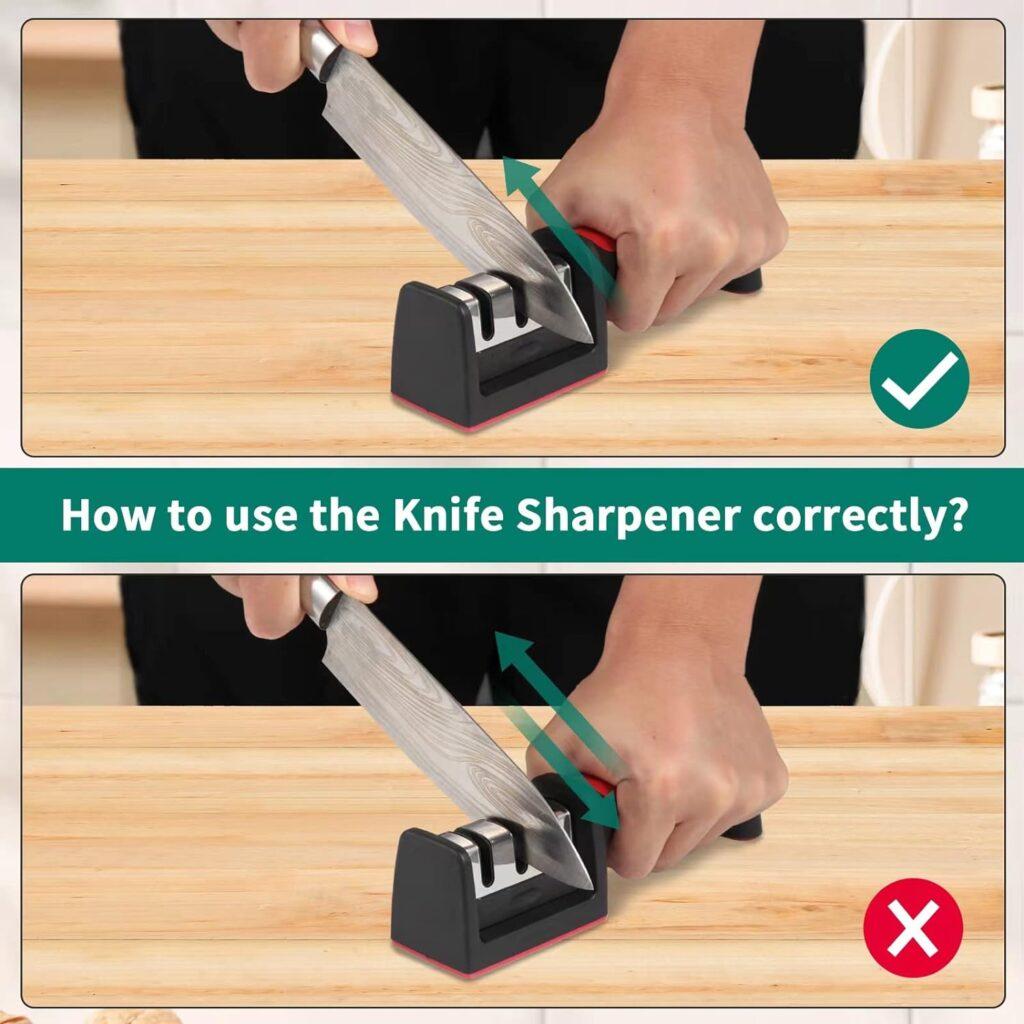 FUVUEAZ Knife Sharpeners, Work Sharp Knife Sharpener For Kitchen Knives With 3 Groove Design, Repair Kitchen Knives, Non-Slip Handle, Convenient and Durable, Home and Professional Chef Quality.