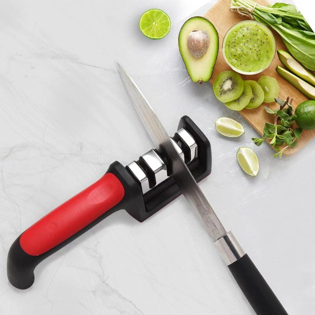 FUVUEAZ Knife Sharpeners, Work Sharp Knife Sharpener For Kitchen Knives With 3 Groove Design, Repair Kitchen Knives, Non-Slip Handle, Convenient and Durable, Home and Professional Chef Quality.
