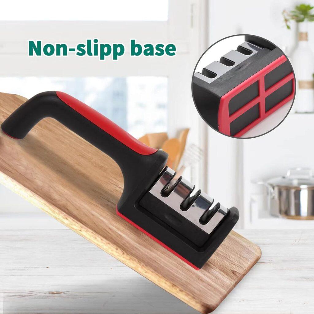 FUVUEAZ Knife Sharpeners, Work Sharp Knife Sharpener For Kitchen Knives With 3 Groove Design, Repair Kitchen Knives, Non-Slip Handle, Convenient and Durable, Home and Professional Chef Quality.
