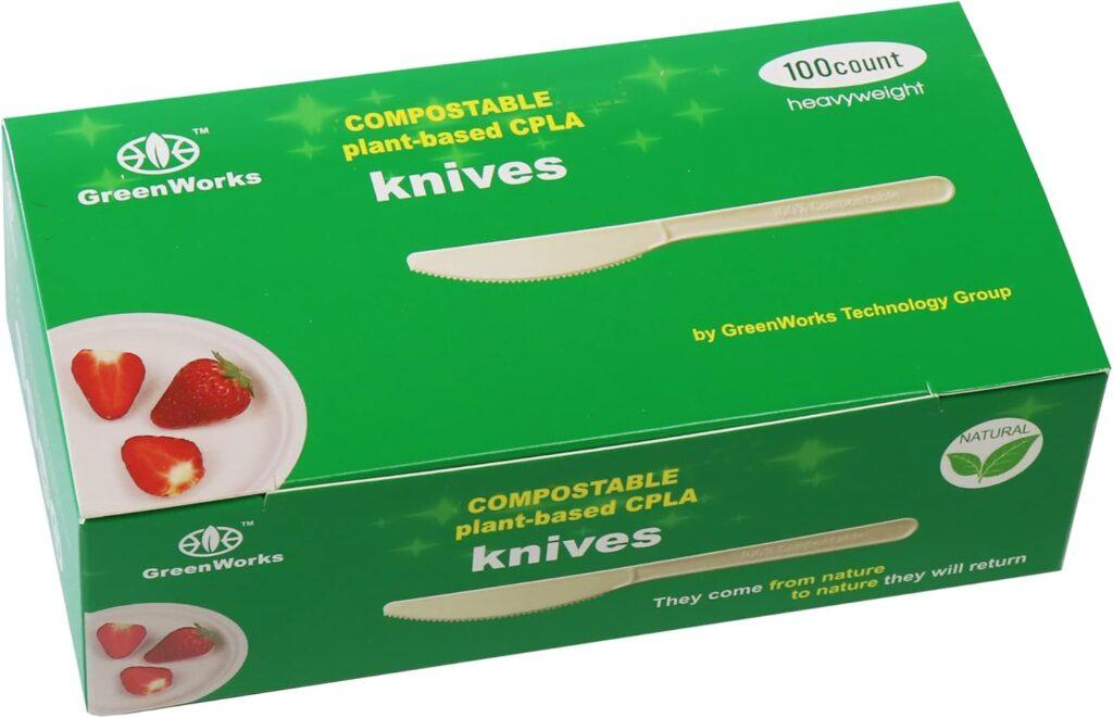 GreenWorks Compostable Knives,100 Count 7 Heavyweight Disposable Biobased Cutlery Knife