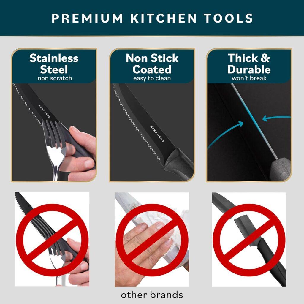 Home Hero Kitchen Knife Set - Set of 8, Steak Knives - Serrated Steak Knives - Ultra-Sharp High Carbon Stainless Steel Knives with Ergonomic Handles (8 Pc Set, Black) Home Hero Kitchen Knife Set - Set of 8, Steak Knives - Serrated Steak Knives - Ultra-Sharp High Carbon Stainless Steel Knives with Ergonomic Handles (8 Pc Set, Black)