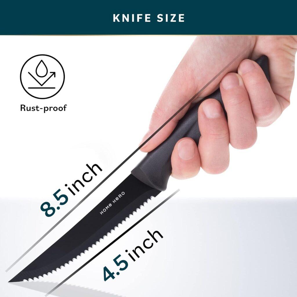 Home Hero Kitchen Knife Set - Set of 8, Steak Knives - Serrated Steak Knives - Ultra-Sharp High Carbon Stainless Steel Knives with Ergonomic Handles (8 Pc Set, Black) Home Hero Kitchen Knife Set - Set of 8, Steak Knives - Serrated Steak Knives - Ultra-Sharp High Carbon Stainless Steel Knives with Ergonomic Handles (8 Pc Set, Black)