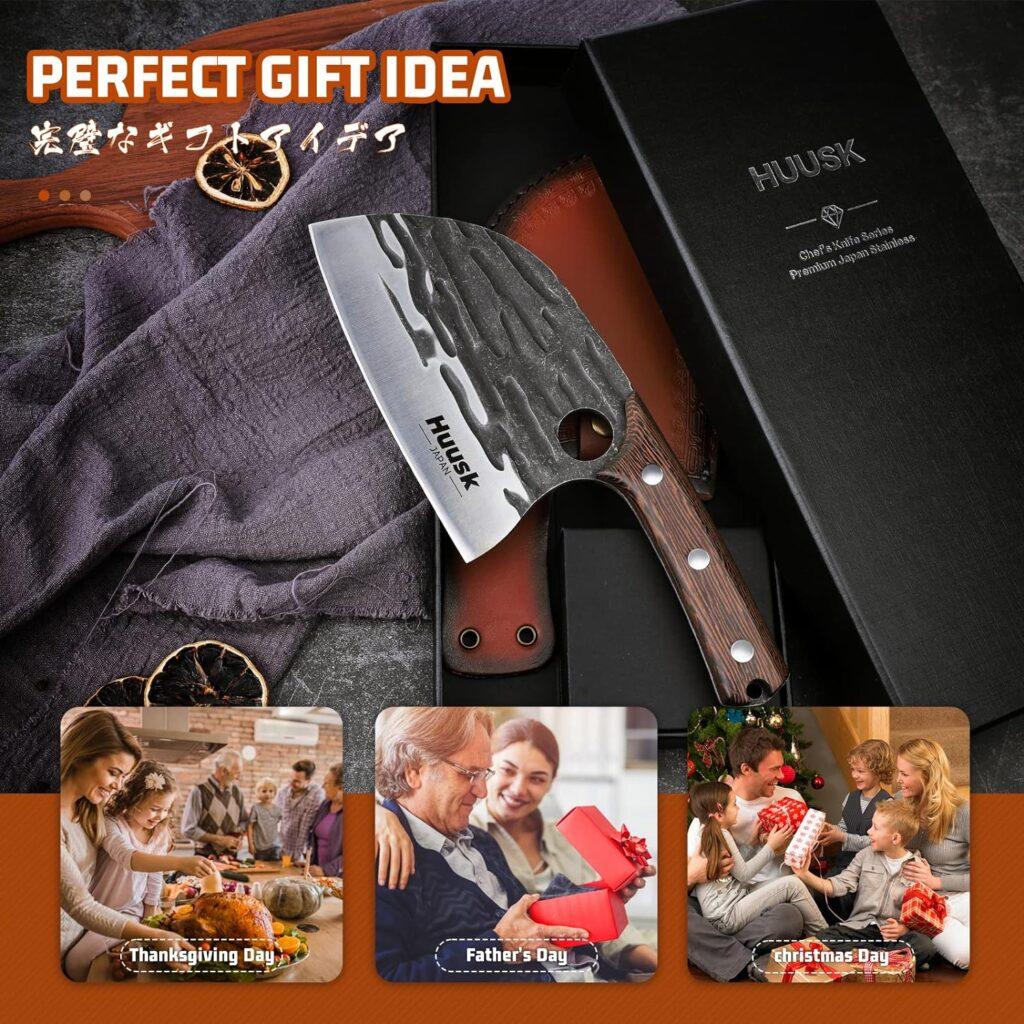 Huusk Japan Knives, Upgraded Serbian Chef Knife Japanese Meat Cleaver Knife for Meat Cutting Forged Butcher Knife with Sheath Kitchen Knives Full Tang Chopping Knife for Home, Outdoor Cooking, Camping Huusk Japan Knives, Upgraded Serbian Chef Knife Japanese Meat Cleaver Knife for Meat Cutting Forged Butcher Knife with Sheath Kitchen Knives Full Tang Chopping Knife for Home, Outdoor Cooking, Camping
