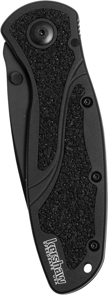 Kershaw Blur Tanto Black Pocketknife, 3.4 Sandvik 14C28N Stainless Steel Recurved Blade, Assisted Thumb-Stud Opening EDC