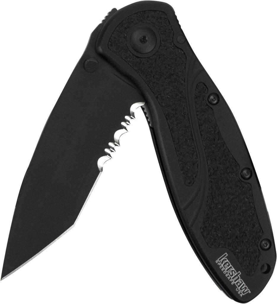 Kershaw Blur Tanto Black Pocketknife, 3.4 Sandvik 14C28N Stainless Steel Recurved Blade, Assisted Thumb-Stud Opening EDC