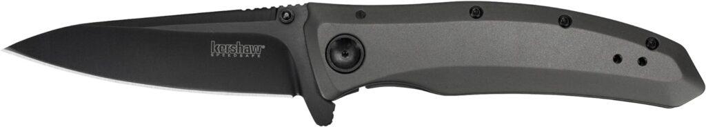 Kershaw Grid Pocketknife, 3.7 8Cr13MoV Steel Drop Point Plain Edge Blade, Assisted One-Handed Flipper or Thumb Stud Opening, Frame Lock EDC