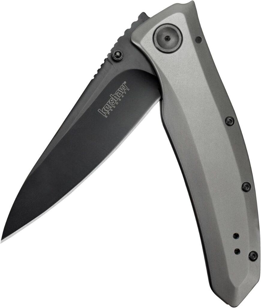 Kershaw Grid Pocketknife, 3.7 8Cr13MoV Steel Drop Point Plain Edge Blade, Assisted One-Handed Flipper or Thumb Stud Opening, Frame Lock EDC