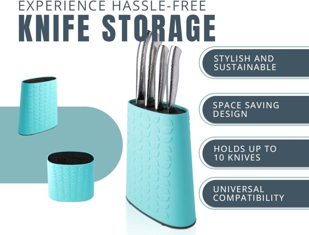 Knife Block for Kitchen Storage w/Removable Bristles - Convenient Secure Knife Stand for Holding Small Large Knives- Blue Knife Block for Kitchen Storage w/Removable Bristles - Convenient Secure Knife Stand for Holding Small Large Knives- Blue
