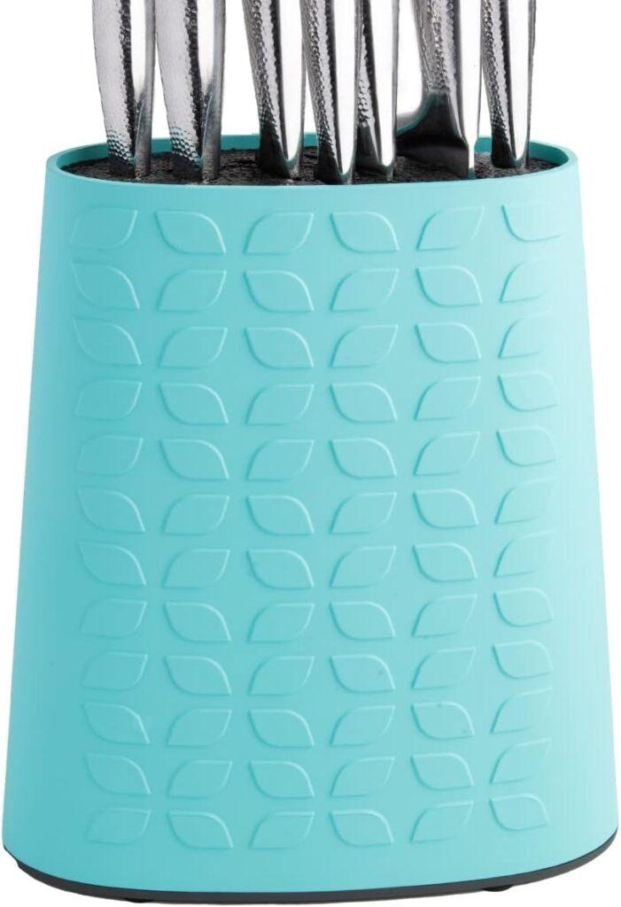 Knife Block for Kitchen Storage w/Removable Bristles - Convenient Secure Knife Stand for Holding Small Large Knives- Blue Knife Block for Kitchen Storage w/Removable Bristles - Convenient Secure Knife Stand for Holding Small Large Knives- Blue