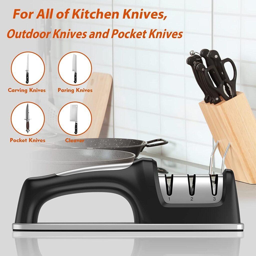 Knife Sharpener, Blade Sharpener 3 Stages Professional Knife Sharpening Tool for all kinds of Kitchen Knives, Outdoor Knives,Pocket Knives, and More