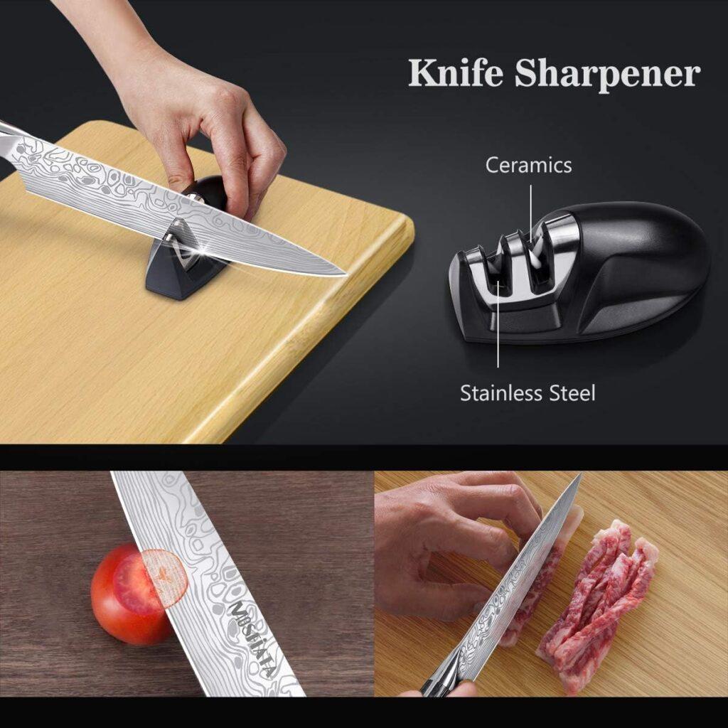 MOSFiATA 8 Super Sharp Professional Chefs Knife with Finger Guard and Knife Sharpener, German High Carbon Stainless Steel EN1.4116 with Micarta Handle and Gift Box MOSFiATA 8 Super Sharp Professional Chefs Knife with Finger Guard and Knife Sharpener, German High Carbon Stainless Steel EN1.4116 with Micarta Handle and Gift Box