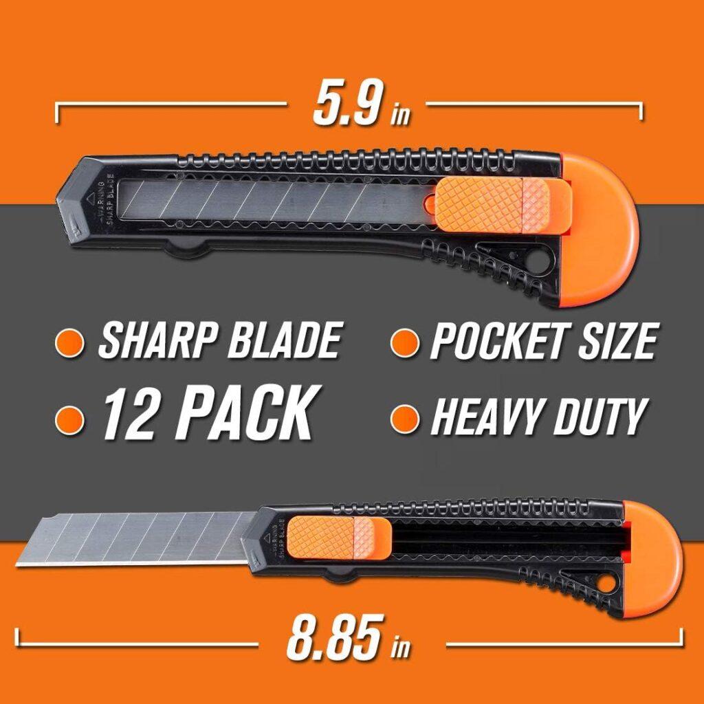 REXBETI 12-Pack Utility Knife, Retractable Box Cutter for Cartons, Cardboard and Boxes, 18mm Wider Razor Sharp Blade, Smooth Mechanism, Perfect for Office and Home use