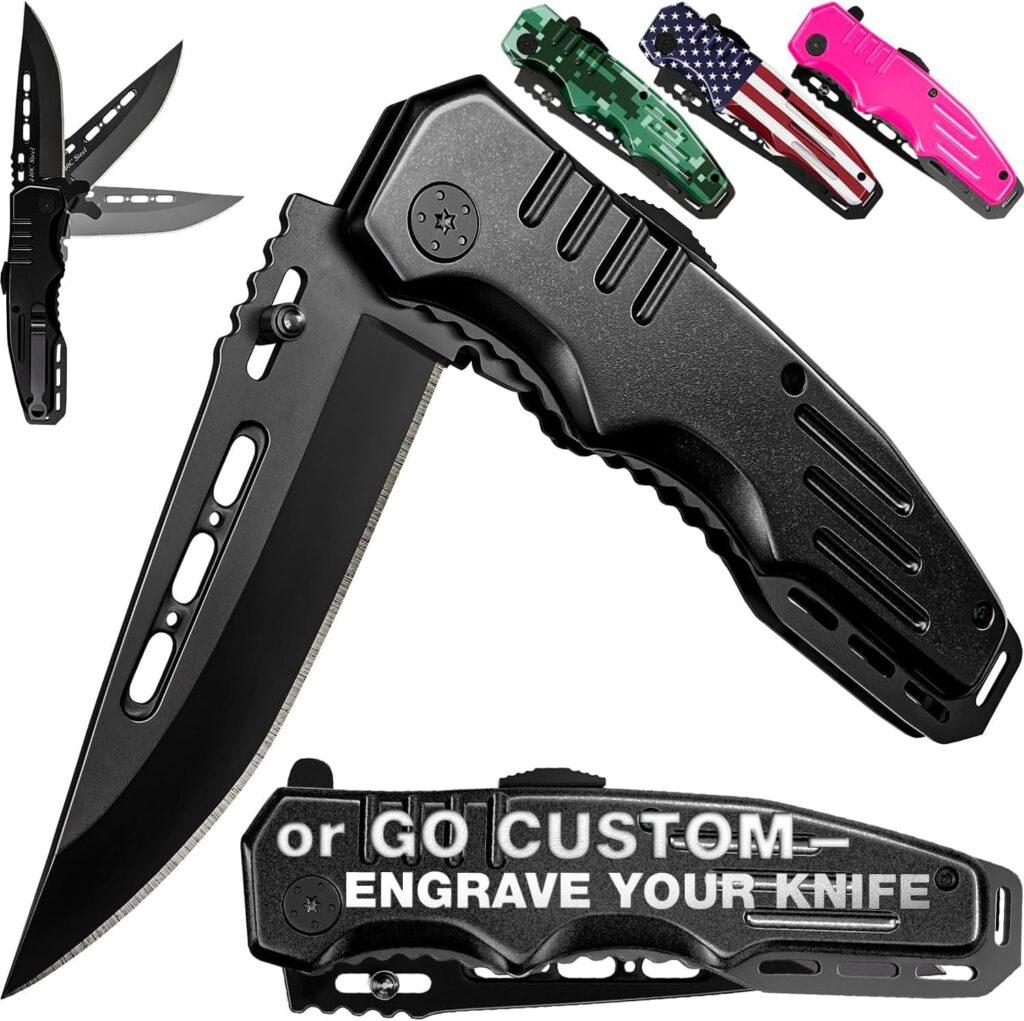 Spring Assisted Knife - Pocket Folding Knife - Military Style - Boy Scouts Knife - Tactical Knife - Good for Camping Hunting Survival Indoor and Outdoor Activities Mens Gift 6681