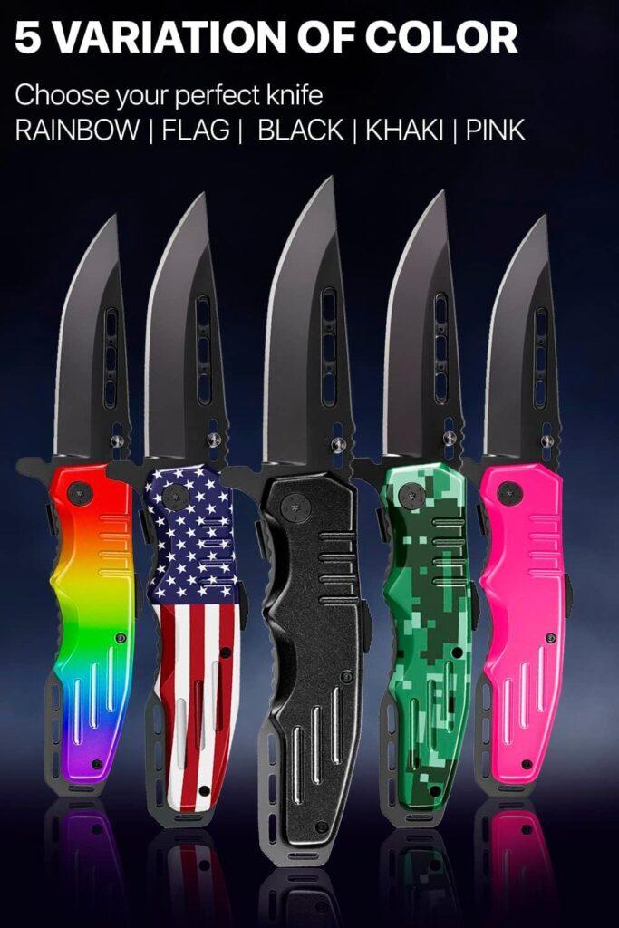 Spring Assisted Knife - Pocket Folding Knife - Military Style - Boy Scouts Knife - Tactical Knife - Good for Camping Hunting Survival Indoor and Outdoor Activities Mens Gift 6681
