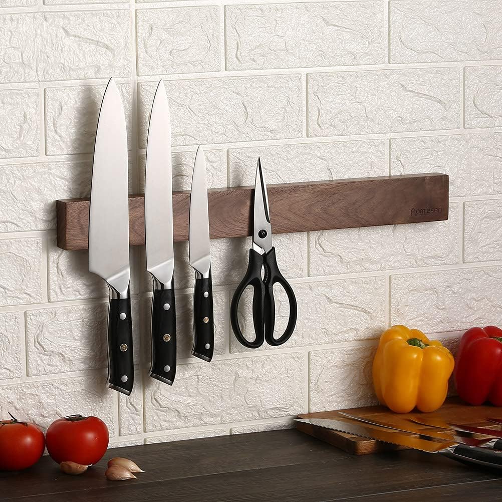 Walnut Magnetic Knife Holder for Wall- Powerful Wood Magnetic Knife Strip for Organizing your Kitchen (12 inches)