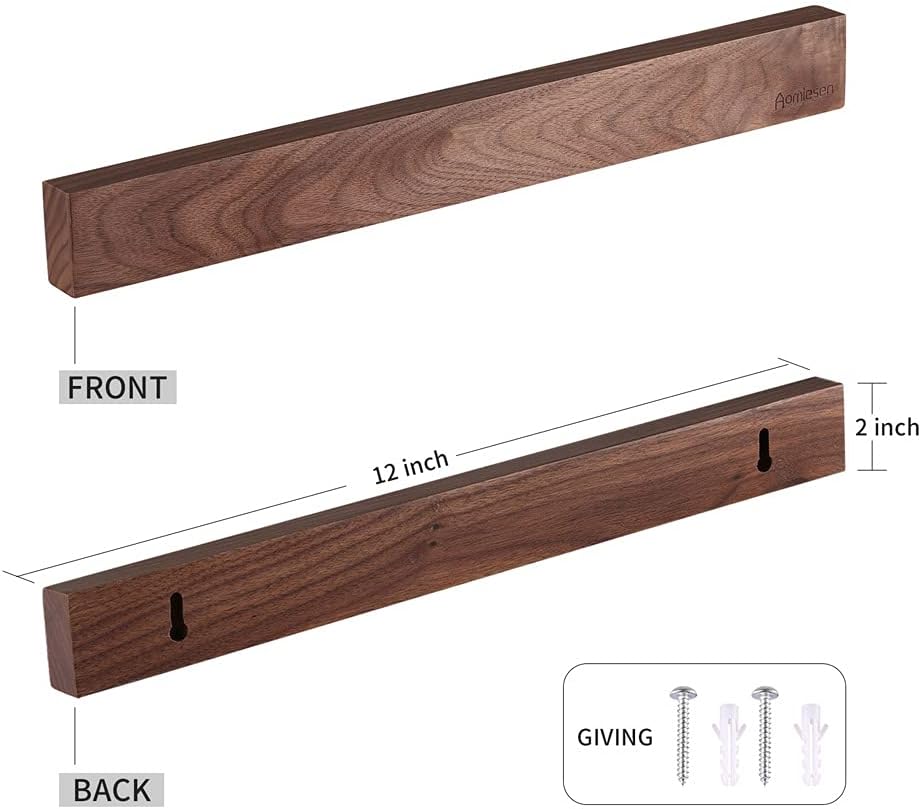 Walnut Magnetic Knife Holder for Wall- Powerful Wood Magnetic Knife Strip for Organizing your Kitchen (12 inches)