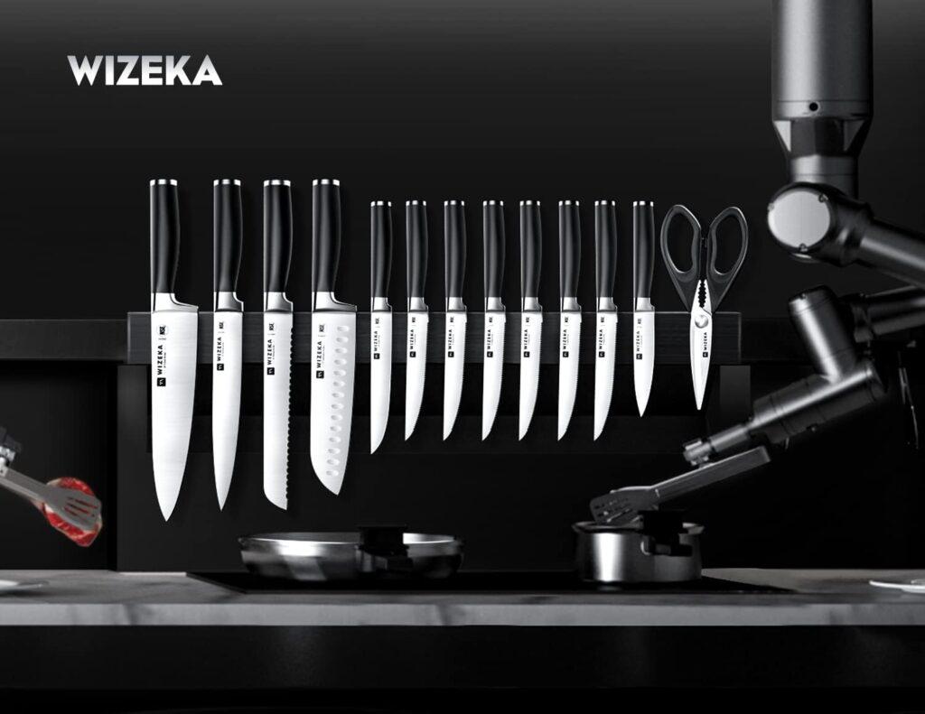 WIZEKA Knife Set, NSF Certified 15pcs Kitchen Knife Set, 1.4116 German Stainless Steel Knife Sets for Kitchen With Block, Full Tang DesignComfortable Anti-Slip Handle, Black Knight Series