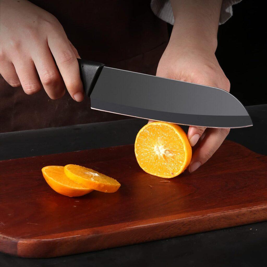 YUSOTAN Chef Knife Black Three-Piece Set of Santoku Knives Kitchen Knives-Ergonomic Handle, Best Knives Choice Amp; Kitchen Gadgets 2023, Gifts for Women and Men