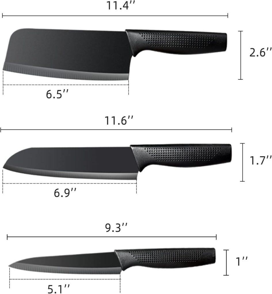 YUSOTAN Chef Knife Black Three-Piece Set of Santoku Knives Kitchen Knives-Ergonomic Handle, Best Knives Choice Amp; Kitchen Gadgets 2023, Gifts for Women and Men