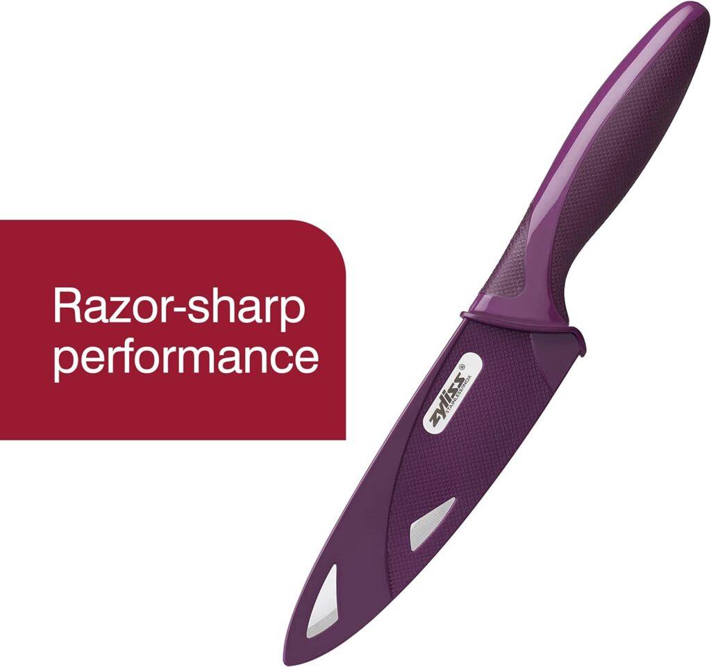 Zyliss Utility Paring Kitchen Knife with Sheath Cover - Stainless Steel Kitchen Knife Perfect for Cutting Meat, Vegetables and Fruit - 5.5-Inch, Purple