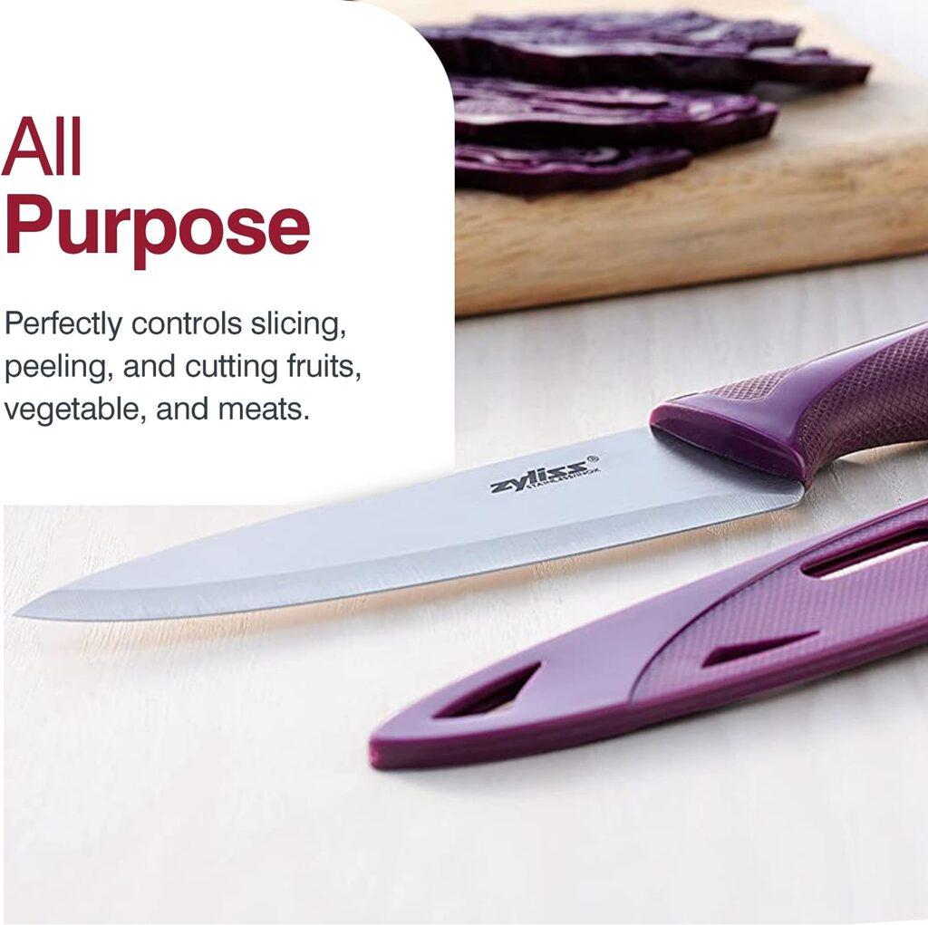 Zyliss Utility Paring Kitchen Knife with Sheath Cover - Stainless Steel Kitchen Knife Perfect for Cutting Meat, Vegetables and Fruit - 5.5-Inch, Purple