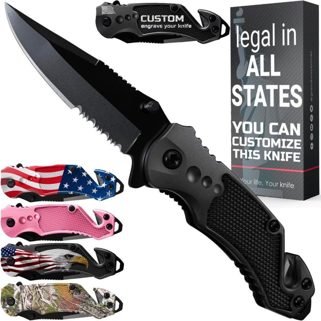 2,95” Serrated Blade Pocket Knife - Black Folding Knife with Glass Breaker and Seatbelt Cutter - Small EDC Knife with Pocket Clip for Men Women - Sharp Tactical Camping Survival Hiking Knives 6680 2,95” Serrated Blade Pocket Knife - Black Folding Knife with Glass Breaker and Seatbelt Cutter - Small EDC Knife with Pocket Clip for Men Women - Sharp Tactical Camping Survival Hiking Knives 6680