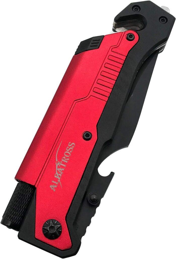 ALBATROSS 6-in-1 Survival Tactical Military Folding Pocket Knives with LED Light,Seatbelt Cutter,Glass Breaker,Magnesium Fire Starter,Bottle Opener;Multi-Function Emergency Tool(Black) ALBATROSS 6-in-1 Survival Tactical Military Folding Pocket Knives with LED Light,Seatbelt Cutter,Glass Breaker,Magnesium Fire Starter,Bottle Opener;Multi-Function Emergency Tool(Black)