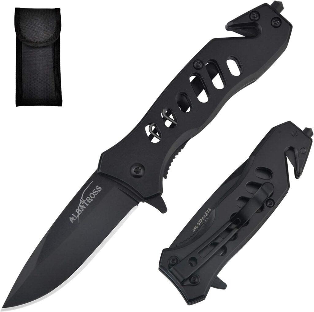 ALBATROSS EDC Cool Sharp Tactical Folding Pocket Knife,SpeedSafe Spring Assisted Opening Knifes with Liner Lock,Pocketclip,Glass Breaker,Seatbelt Cutter