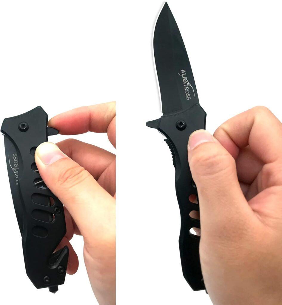 ALBATROSS EDC Cool Sharp Tactical Folding Pocket Knife,SpeedSafe Spring Assisted Opening Knifes with Liner Lock,Pocketclip,Glass Breaker,Seatbelt Cutter