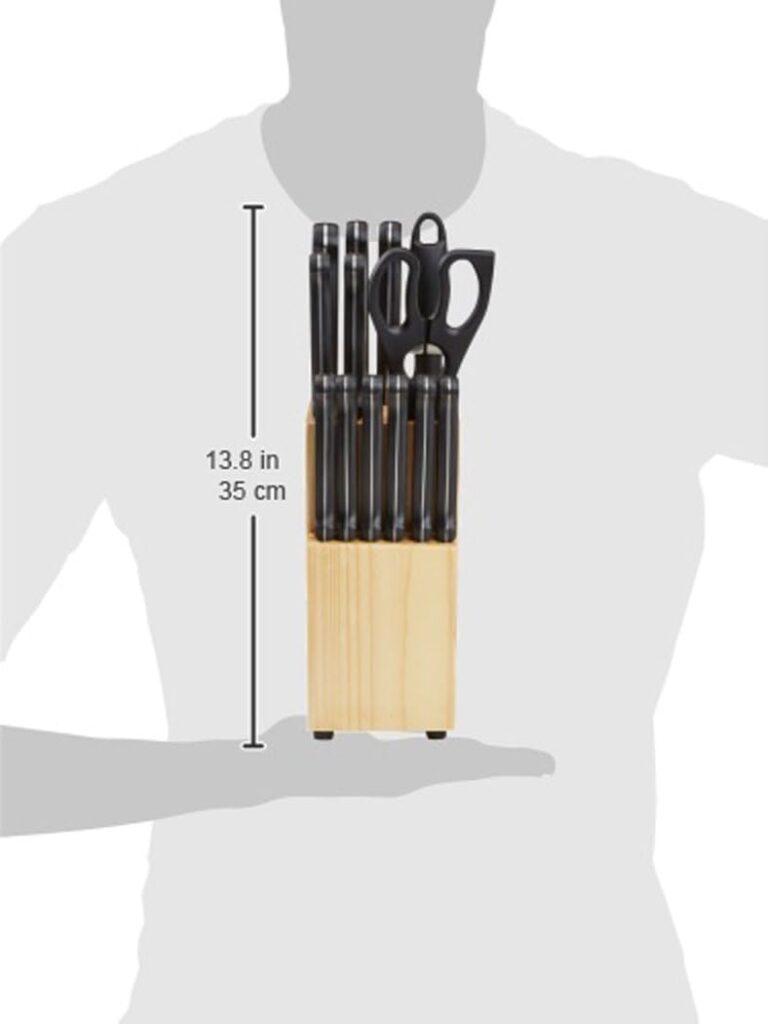 Amazon Basics 14-Piece Kitchen Knife Set with High-Carbon Stainless-Steel Blades and Pine Wood Block, Black Amazon Basics 14-Piece Kitchen Knife Set with High-Carbon Stainless-Steel Blades and Pine Wood Block, Black