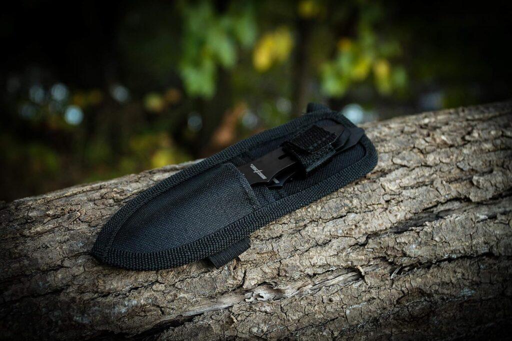 BladesUSA Perfect Point Throwing Knives – Set of 3 – Black/Satin Finish Blades w/ Thunder Bolt Etching, Black Stainless Steel Handles, Nylon Sheath, Full Tang, Well Balanced, Sport Knives – RC-595-3 BladesUSA Perfect Point Throwing Knives – Set of 3 – Black/Satin Finish Blades w/ Thunder Bolt Etching, Black Stainless Steel Handles, Nylon Sheath, Full Tang, Well Balanced, Sport Knives – RC-595-3