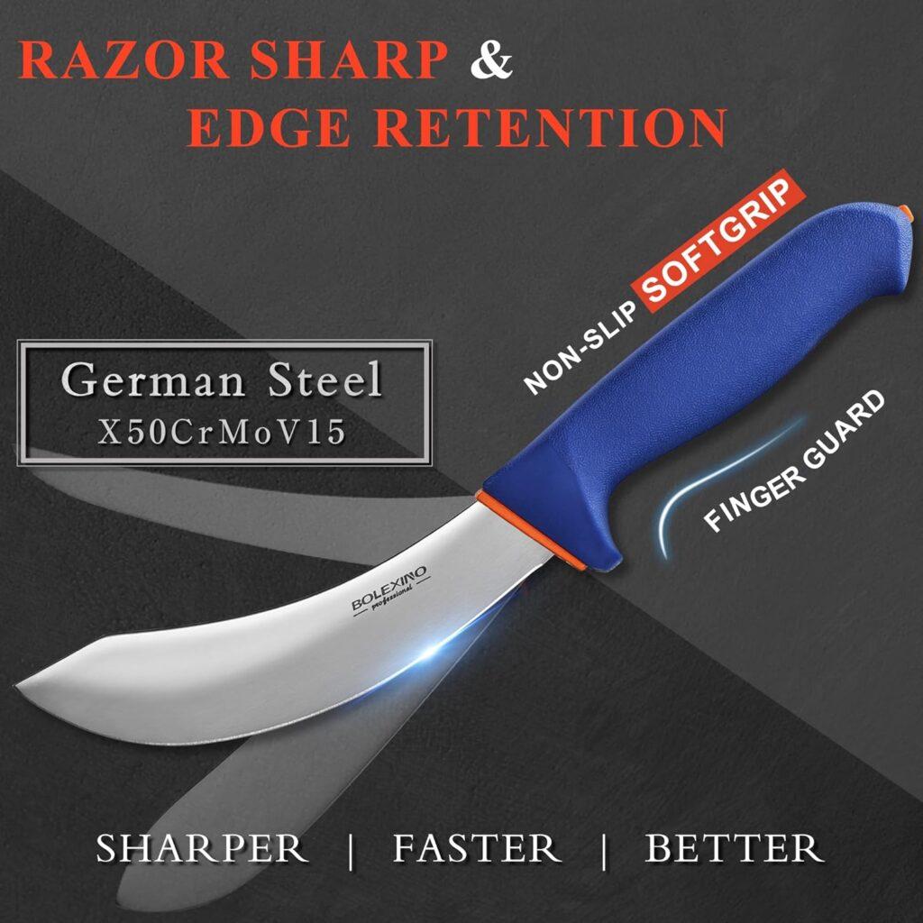 BOLEXINO 6 Inch Boning Knife, Flexible Curved Blade Processing Knife, Super Sharp Fillet Knife, German Stainless Steel Chef Knife W/Non-slip Softgrip for Kitchen Home Restaurant (Blue)