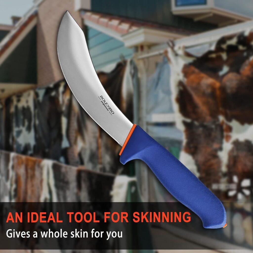 BOLEXINO 6 Inch Boning Knife, Flexible Curved Blade Processing Knife, Super Sharp Fillet Knife, German Stainless Steel Chef Knife W/Non-slip Softgrip for Kitchen Home Restaurant (Blue)
