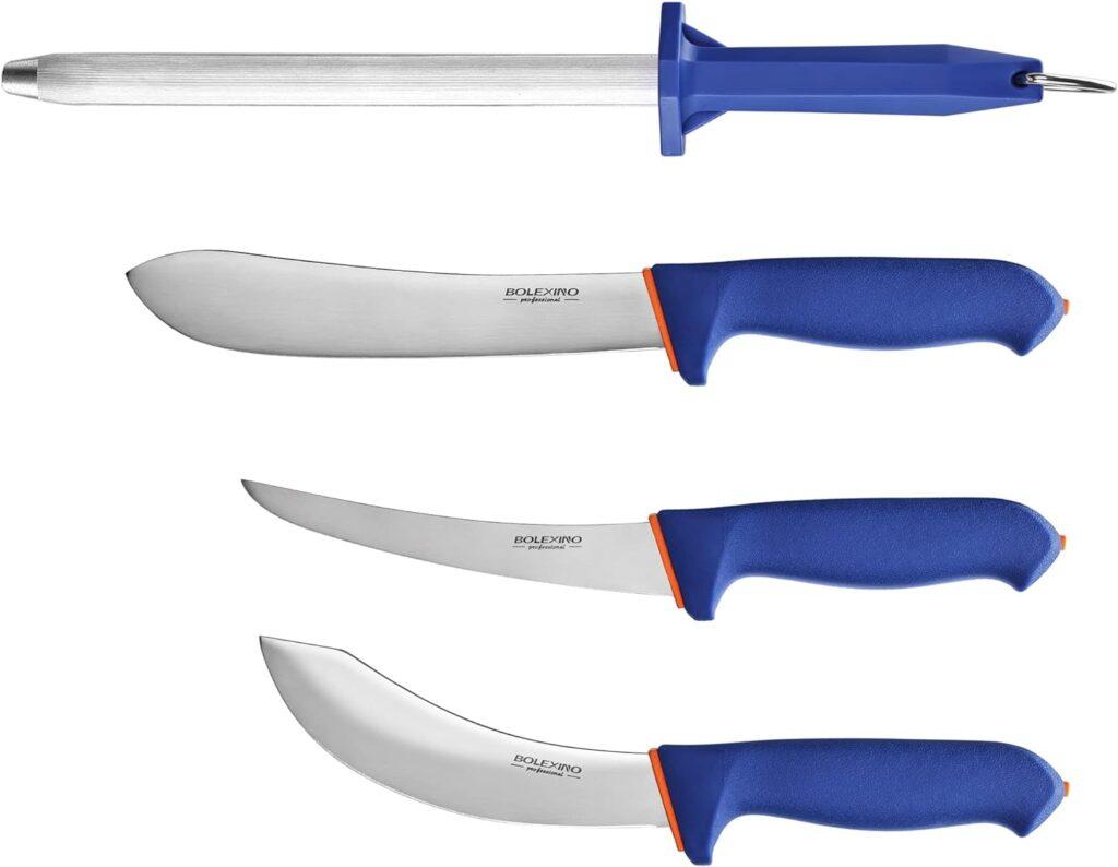 BOLEXINO 6 Inch Boning Knife, Flexible Curved Blade Processing Knife, Super Sharp Fillet Knife, German Stainless Steel Chef Knife W/Non-slip Softgrip for Kitchen Home Restaurant (Blue)