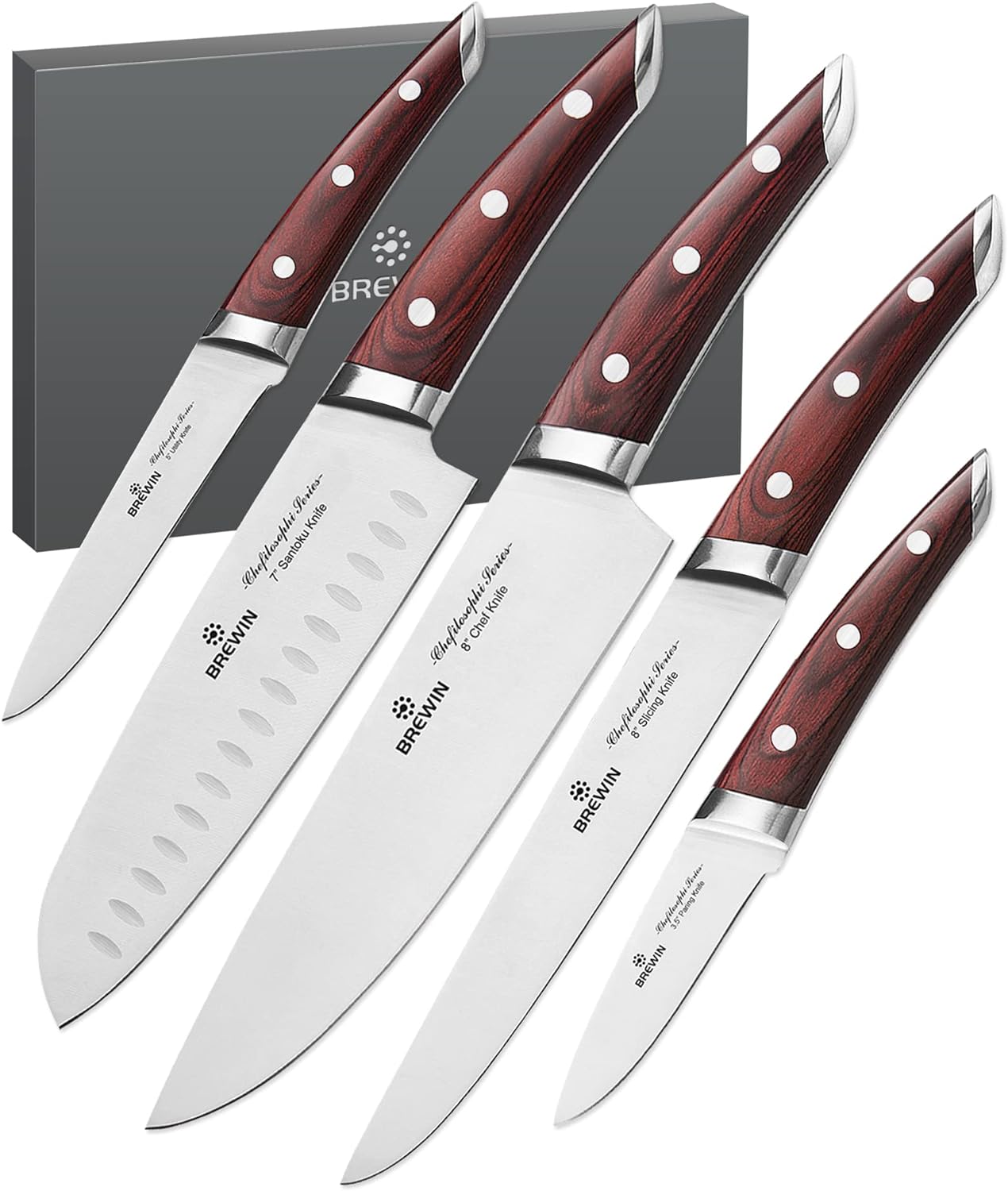 Brewin CHEFILOSOPHI Japanese Chef Knife Set product reviewed by Knives Reviewed