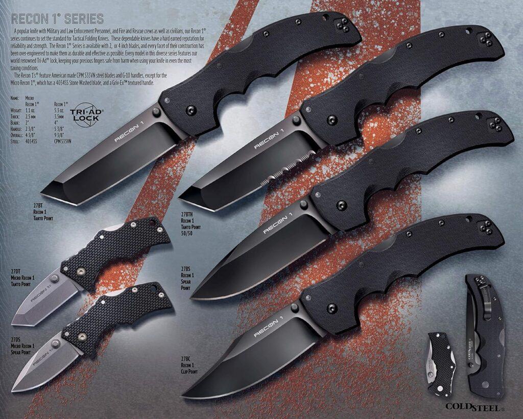 Cold Steel Recon 1 Series Tactical Folding Knife with Tri-Ad Lock and Pocket Clip - Made with Premium CPM-S35VN Steel
