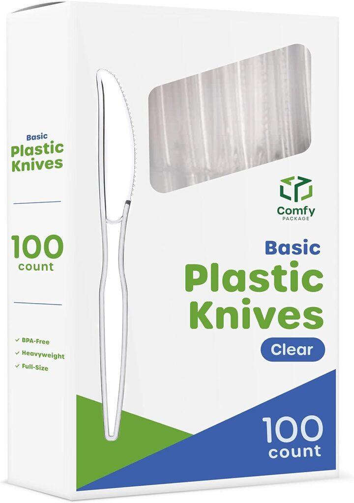 Comfy Package [100 Pack} Heavy Duty Disposable Basic Plastic Knives - Clear…
