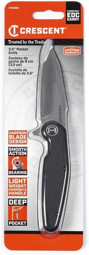 Crescent 3-1/2 Inch Harpoon Blade Composite Handle Pocket Knife - CPK350C, Stainless Steel