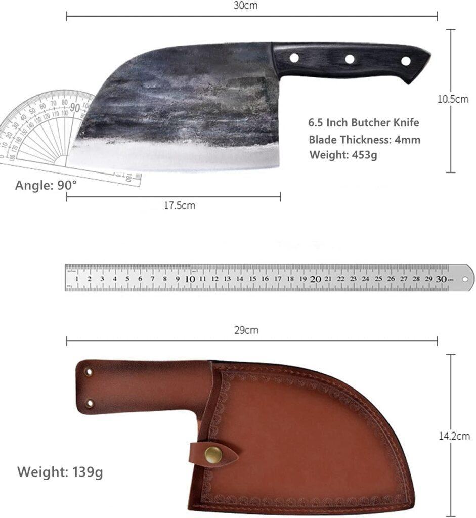 Dream Reach Forging Serbian Chef Knife Kitchen Chef Knives Full Tang High Carbon Clad Steel Almasi Butcher Cleaver with Leather Sheath (B-Almasi Knife)