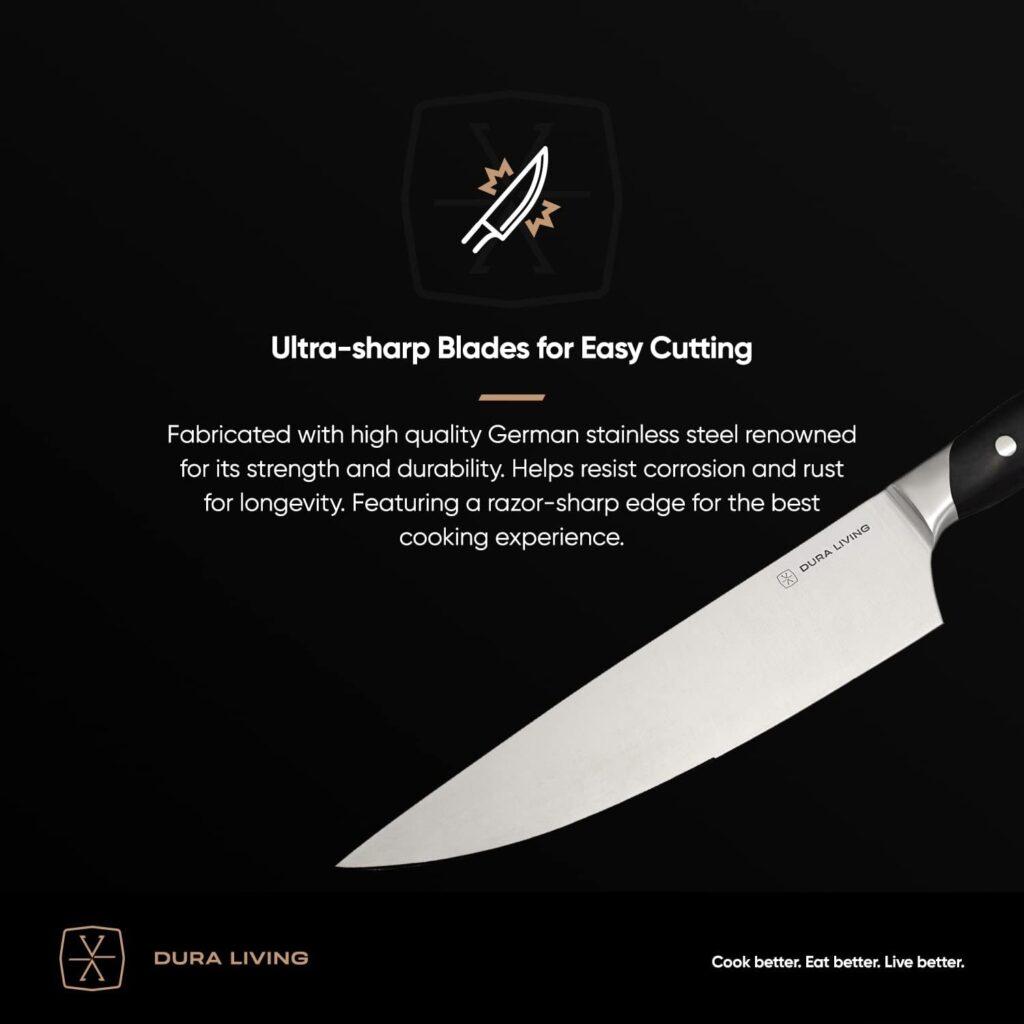 DURA LIVING 2-Piece Kitchen Knife Set - Ultra Sharp Forged High Carbon German Stainless Steel With Ergonomic Handle, 5 Inch Utility, 3.5 Inch Paring Multipurpose Cooking Knives, Black