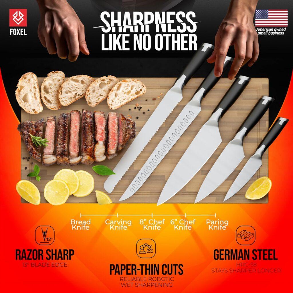 FOXEL 10 Inch Turkey Carving Slicer Knife - German High Carbon Stainless Steel - Perfect for Slicing Meat, Brisket, BBQ  Prime Rib - with Hollow Edge Divots, Shock-Resistant Handle