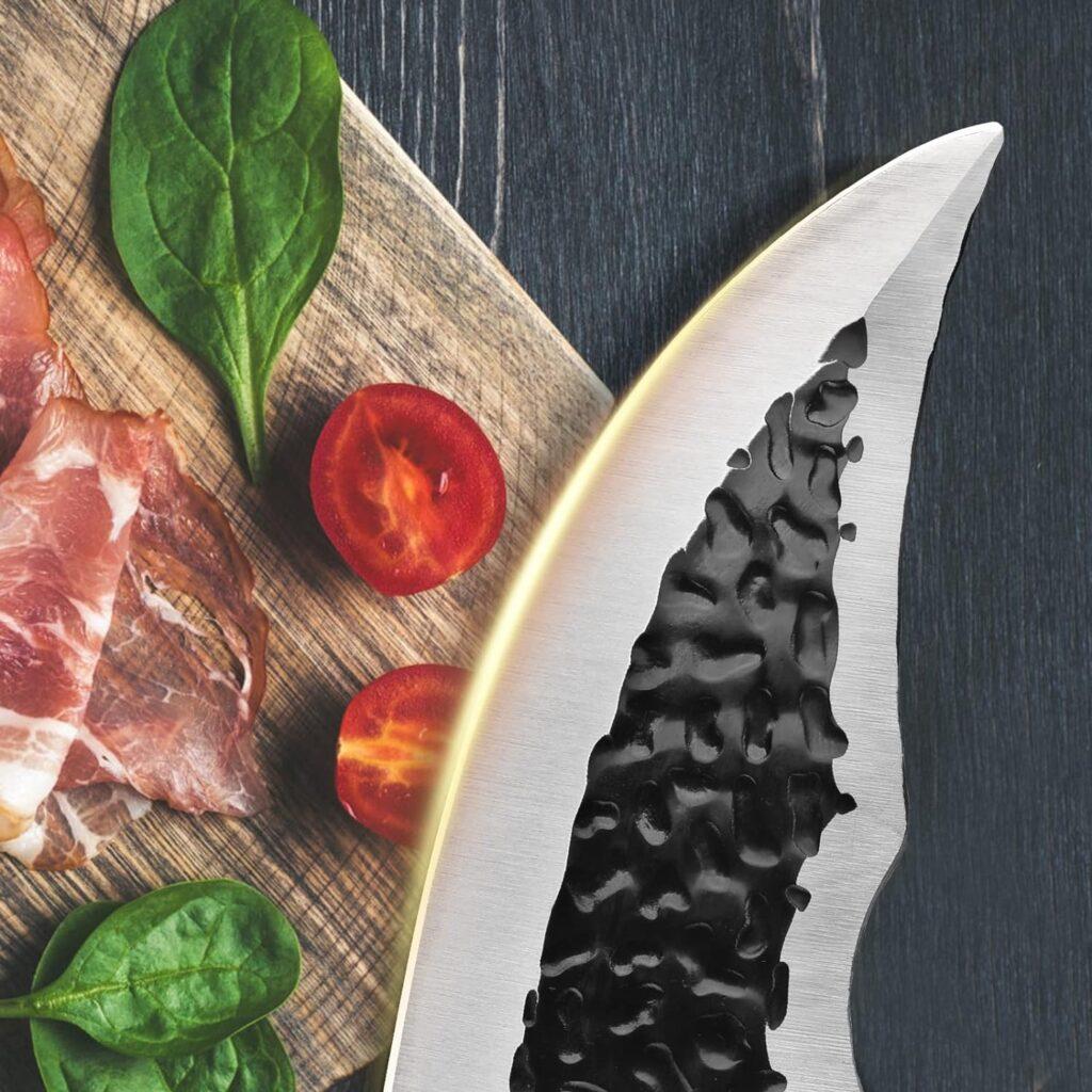 Hand Forged Chef Knife,6 Inch Viking Knife Butcher Boning Knife With Leather Sheath,Handmade Japanese Steel Kitchen Chef Knife,Meat Vegetable Cutting Knife ,Caveman Knife for CampingOutdoor (brown)