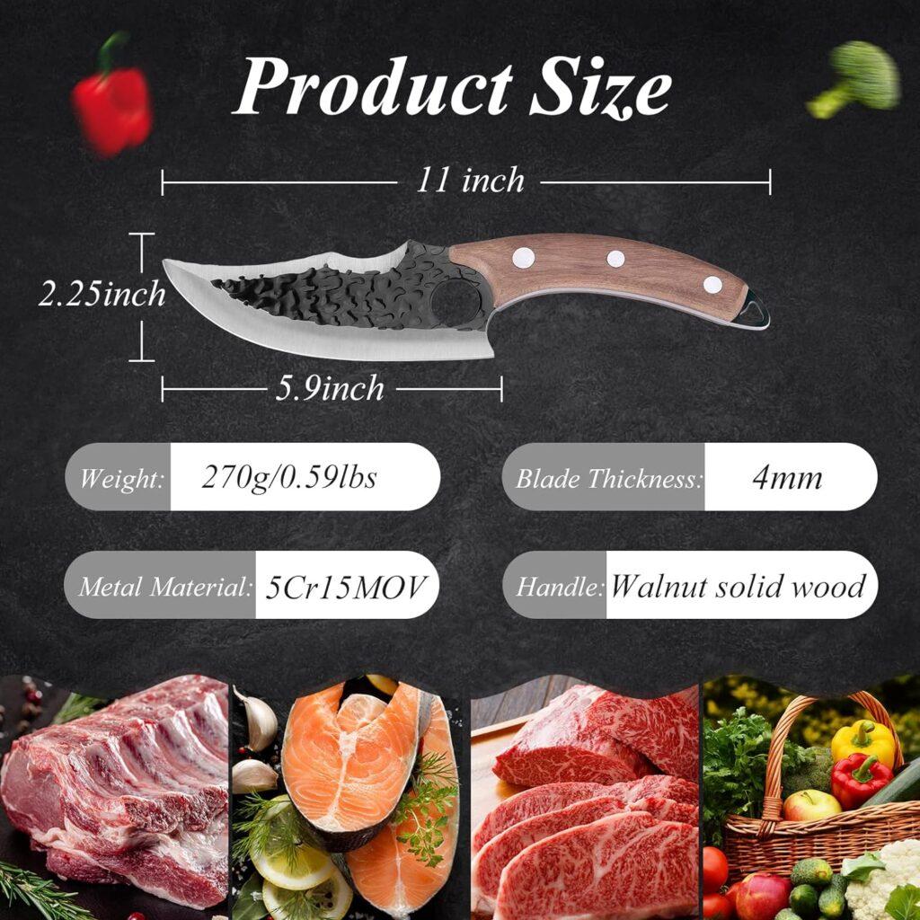 Hand Forged Chef Knife,6 Inch Viking Knife Butcher Boning Knife With Leather Sheath,Handmade Japanese Steel Kitchen Chef Knife,Meat Vegetable Cutting Knife ,Caveman Knife for CampingOutdoor (brown)
